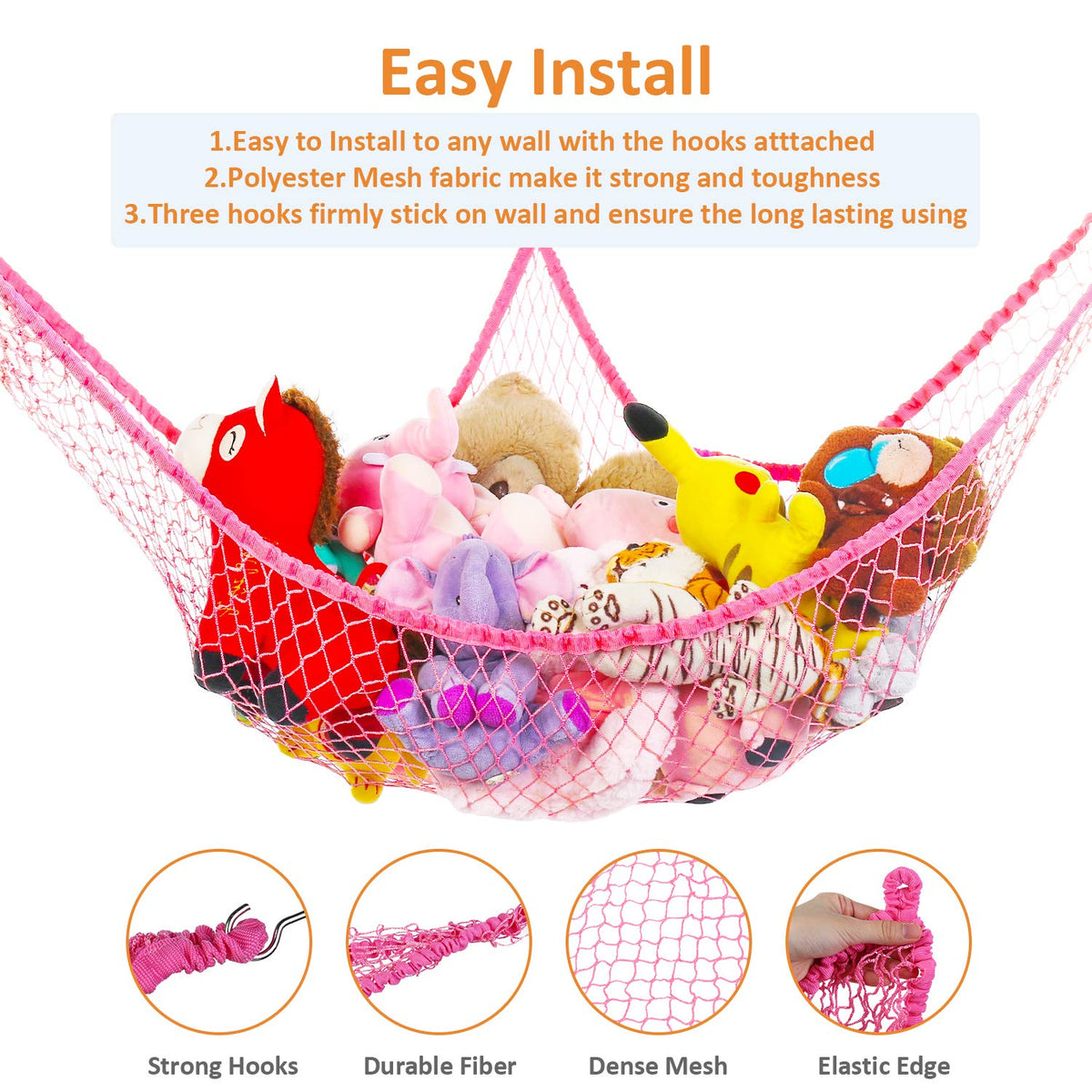 Stuffed Animal Hammock, Jumbo Toy Storage Net 83" Wall Sling Corner Extra Large Kids Children Mesh Toy Net Organizer (Black, 83 Inch)
