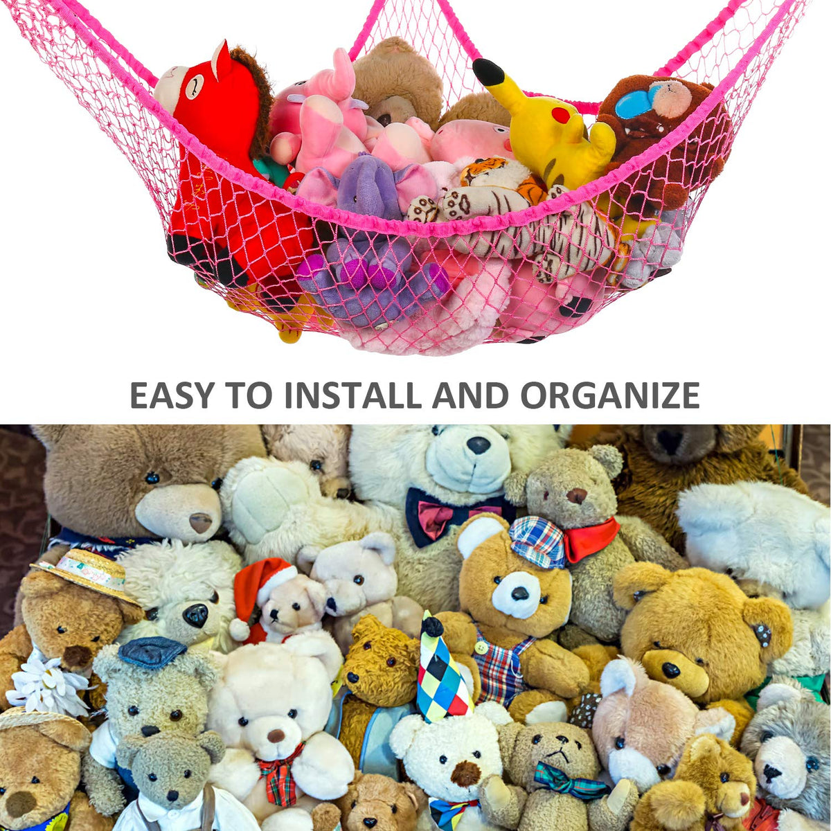 Stuffed Animal Hammock, Jumbo Toy Storage Net 83" Wall Sling Corner Extra Large Kids Children Mesh Toy Net Organizer (Black, 83 Inch)