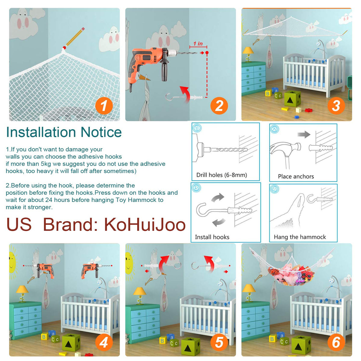 Stuffed Animal Hammock, Jumbo Toy Storage Net 83" Wall Sling Corner Extra Large Kids Children Mesh Toy Net Organizer (Black, 83 Inch)