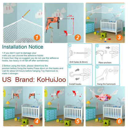 Stuffed Animal Hammock, Jumbo Toy Storage Net 83" Wall Sling Corner Extra Large Kids Children Mesh Toy Net Organizer (Black, 83 Inch)