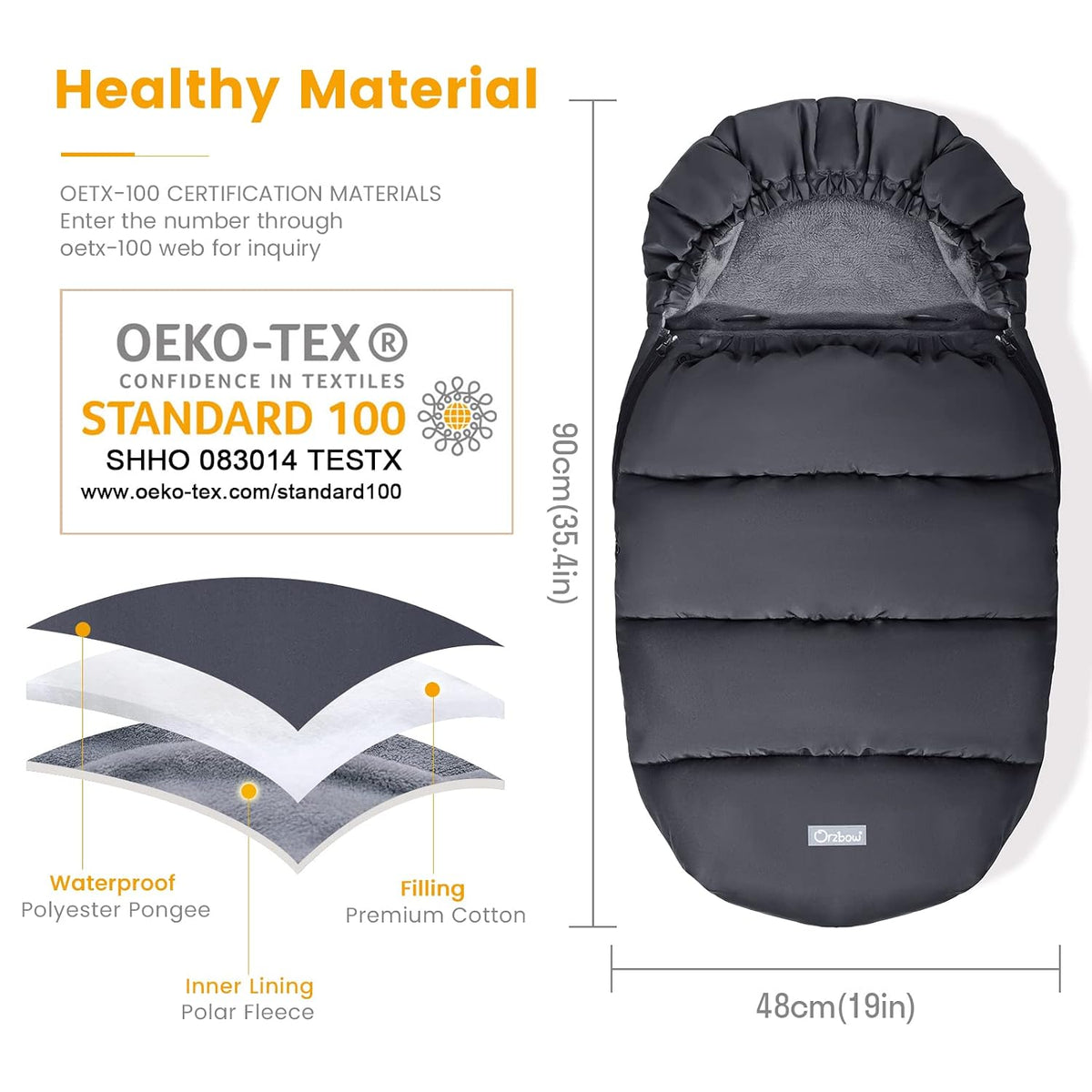 Orzbow Universal Stroller Footmuff, Winter Baby Bunting Bag, Weather-Proof