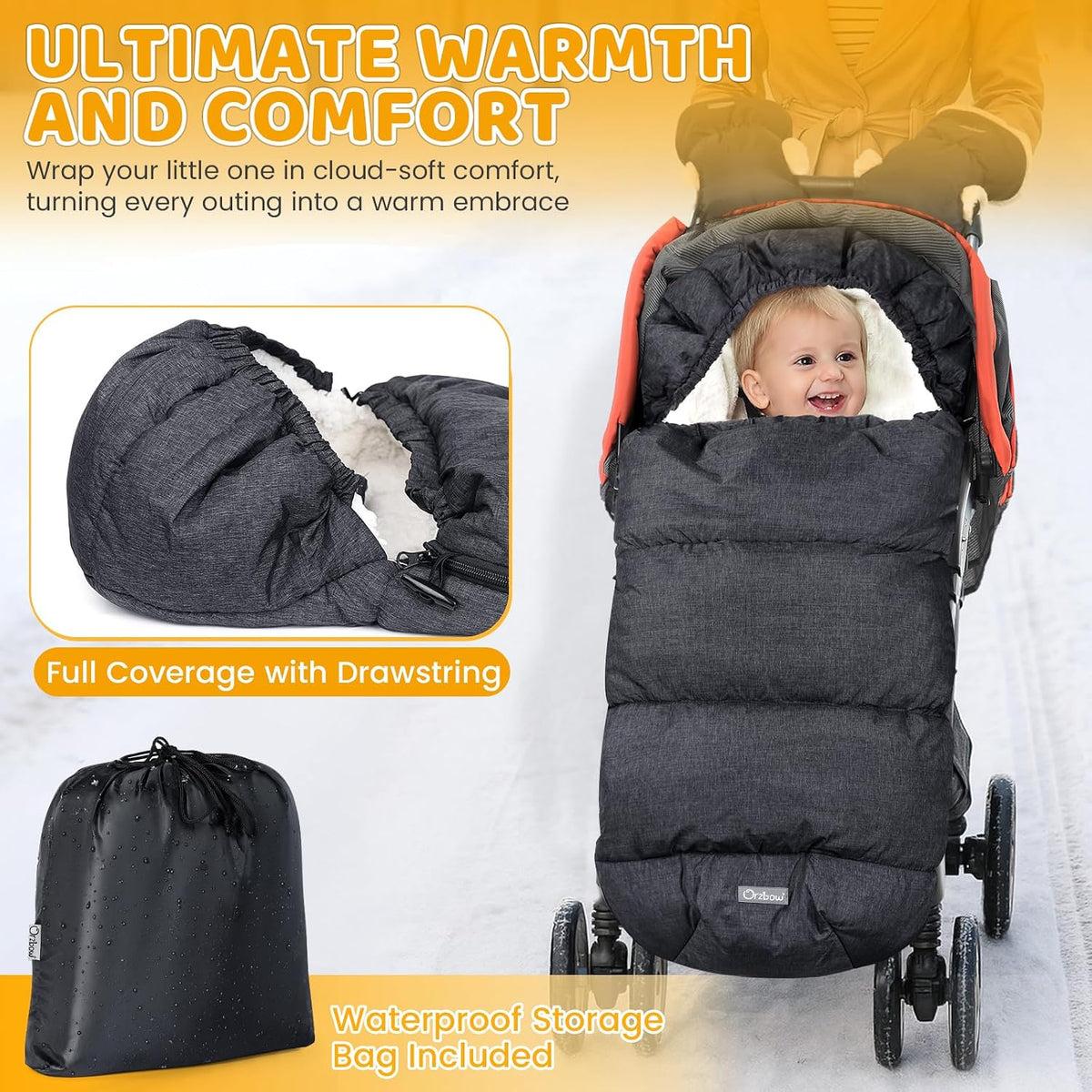 Orzbow Universal Stroller Footmuff, Winter Baby Bunting Bag, Weather-Proof