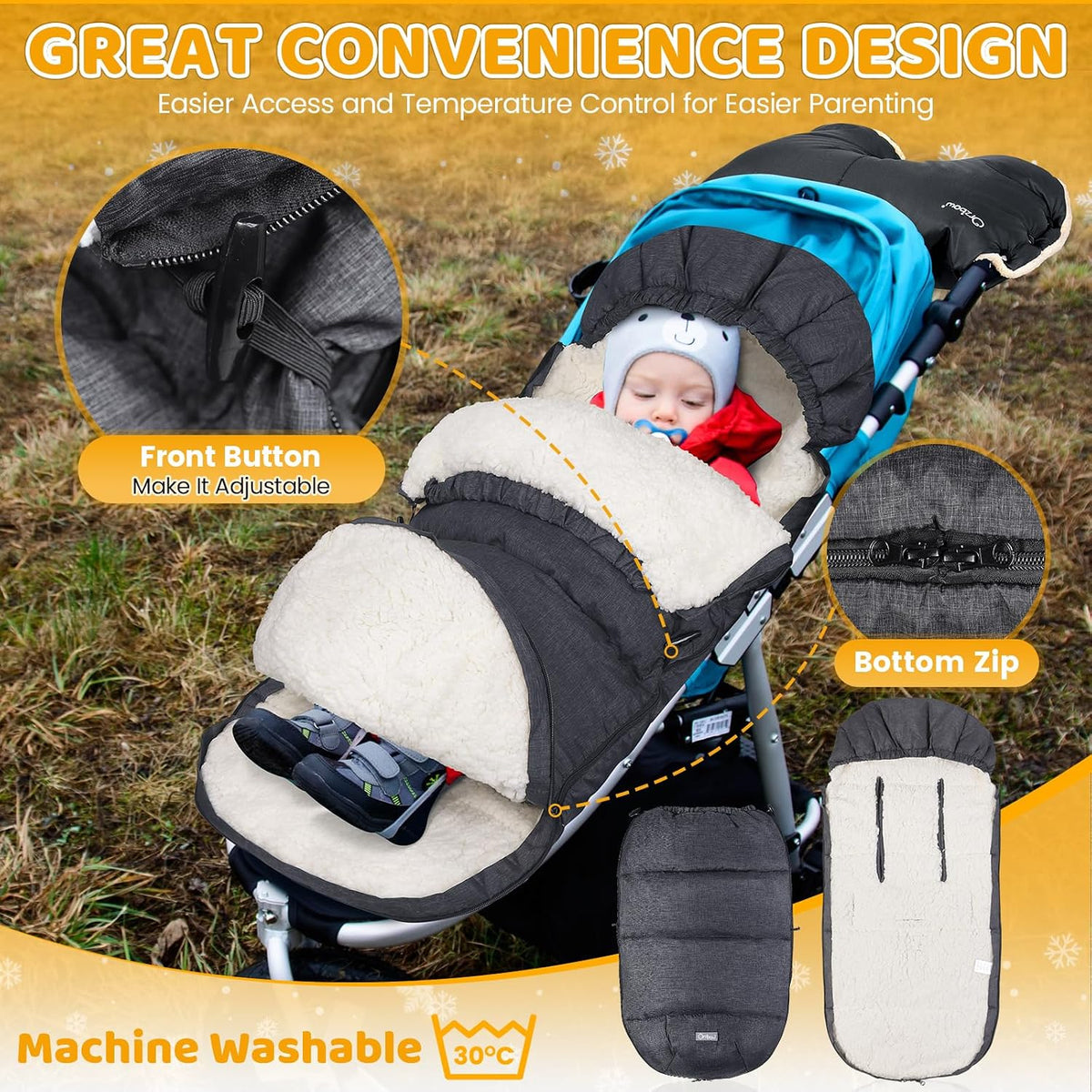 Orzbow Universal Stroller Footmuff, Winter Baby Bunting Bag, Weather-Proof