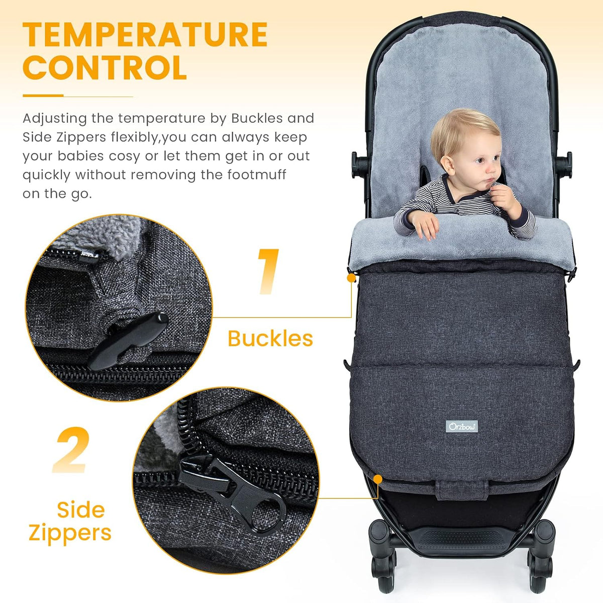 Orzbow Universal Stroller Footmuff, Winter Baby Bunting Bag, Weather-Proof
