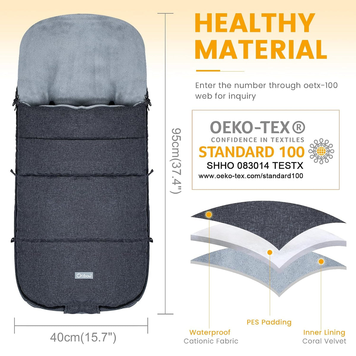 Orzbow Universal Stroller Footmuff, Winter Baby Bunting Bag, Weather-Proof