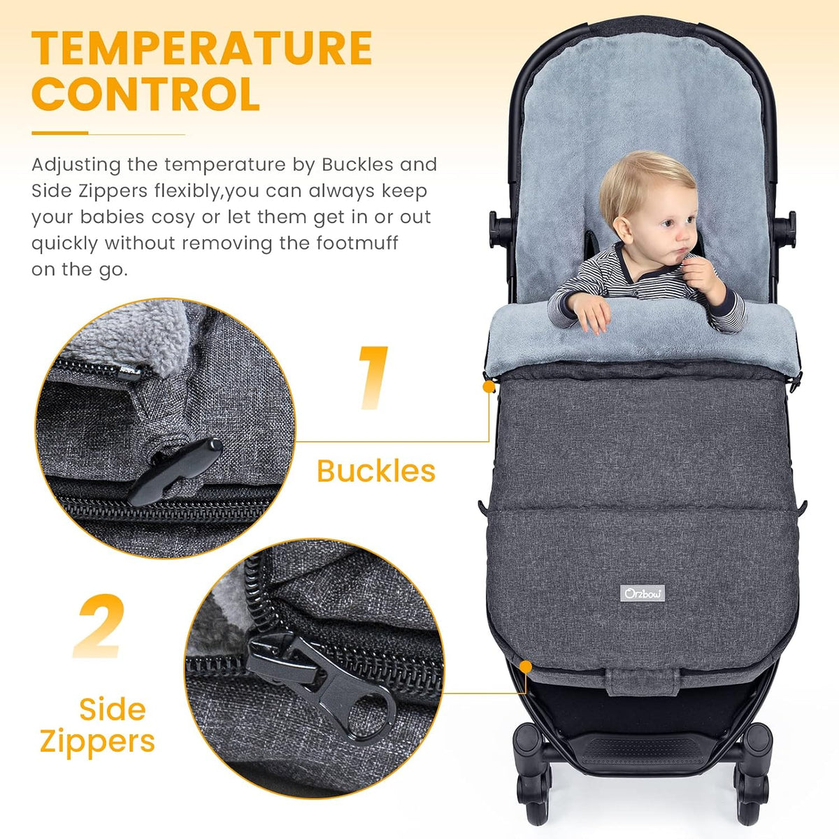 Orzbow Universal Stroller Footmuff, Winter Baby Bunting Bag, Weather-Proof