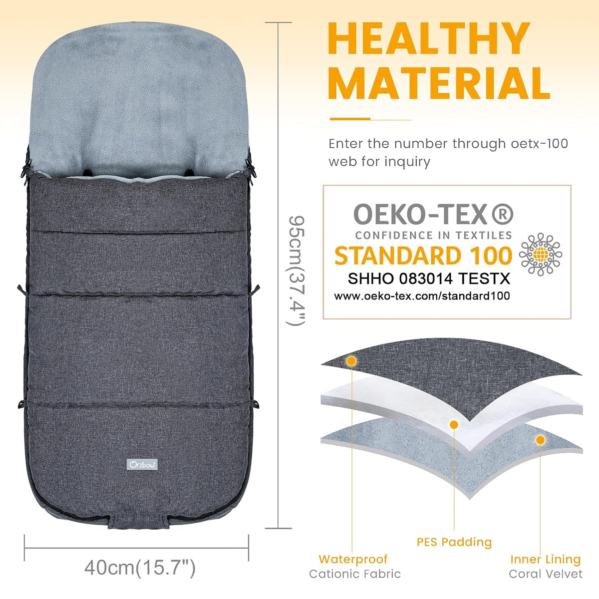 Orzbow Universal Stroller Footmuff, Winter Baby Bunting Bag, Weather-Proof