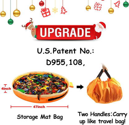 Toy Storage for Lego Play Mat Bag - Duplo Toy Organizer Storage Bag by Drawstring for Kids Tidy Toy with Lips can as Gift (Orange 47 inch)