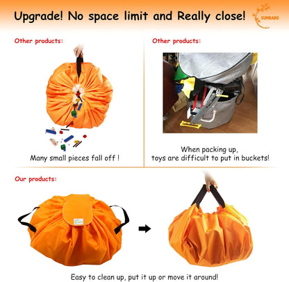 Toy Storage for Lego Play Mat Bag - Duplo Toy Organizer Storage Bag by Drawstring for Kids Tidy Toy with Lips can as Gift (Orange 47 inch)