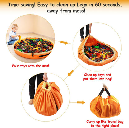 Toy Storage for Lego Play Mat Bag - Duplo Toy Organizer Storage Bag by Drawstring for Kids Tidy Toy with Lips can as Gift (Orange 47 inch)