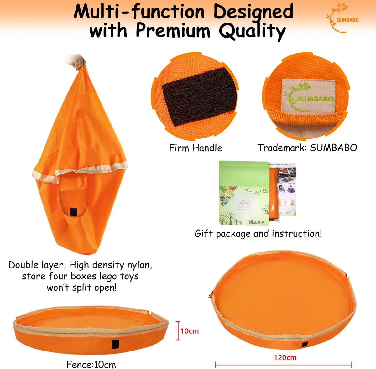 Toy Storage for Lego Play Mat Bag - Duplo Toy Organizer Storage Bag by Drawstring for Kids Tidy Toy with Lips can as Gift (Orange 47 inch)