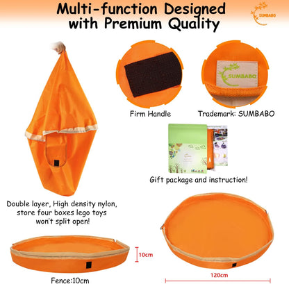 Toy Storage for Lego Play Mat Bag - Duplo Toy Organizer Storage Bag by Drawstring for Kids Tidy Toy with Lips can as Gift (Orange 47 inch)