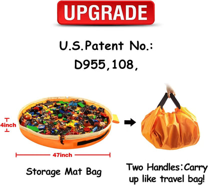 Toy Storage for Lego Play Mat Bag - Duplo Toy Organizer Storage Bag by Drawstring for Kids Tidy Toy with Lips can as Gift (Orange 47 inch)
