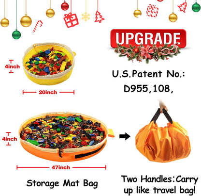 Toy Storage for Lego Play Mat Bag - Duplo Toy Organizer Storage Bag by Drawstring for Kids Tidy Toy with Lips can as Gift (Orange 47 inch)