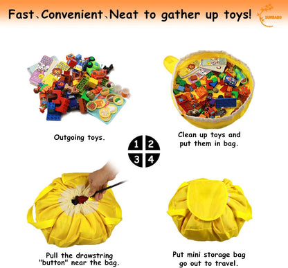 Toy Storage for Lego Play Mat Bag - Duplo Toy Organizer Storage Bag by Drawstring for Kids Tidy Toy with Lips can as Gift (Orange 47 inch)