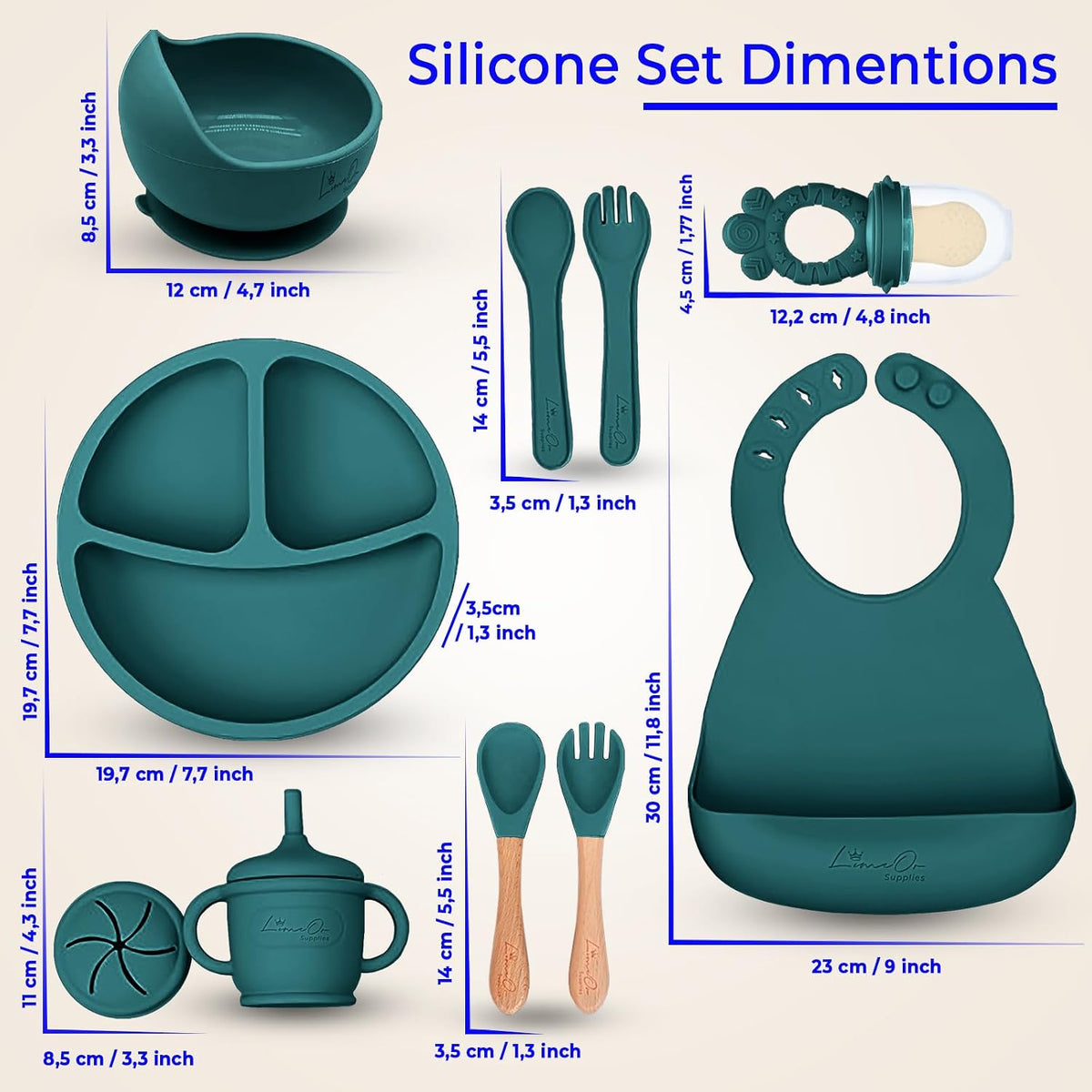 Silicone Baby Feeding Set, Suction Plates Bowls Bibs for Self Feeding –Gray