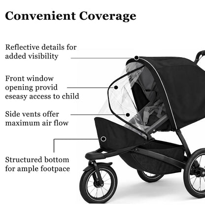 Rain Cover Fits for Thule Urban Glide 3 Single Stroller, Water-Resistant Windproof Weather Shield with Zipper Window, Breathable Vent Holes, Reflective Strips and Storage Bag, All-Season Protector