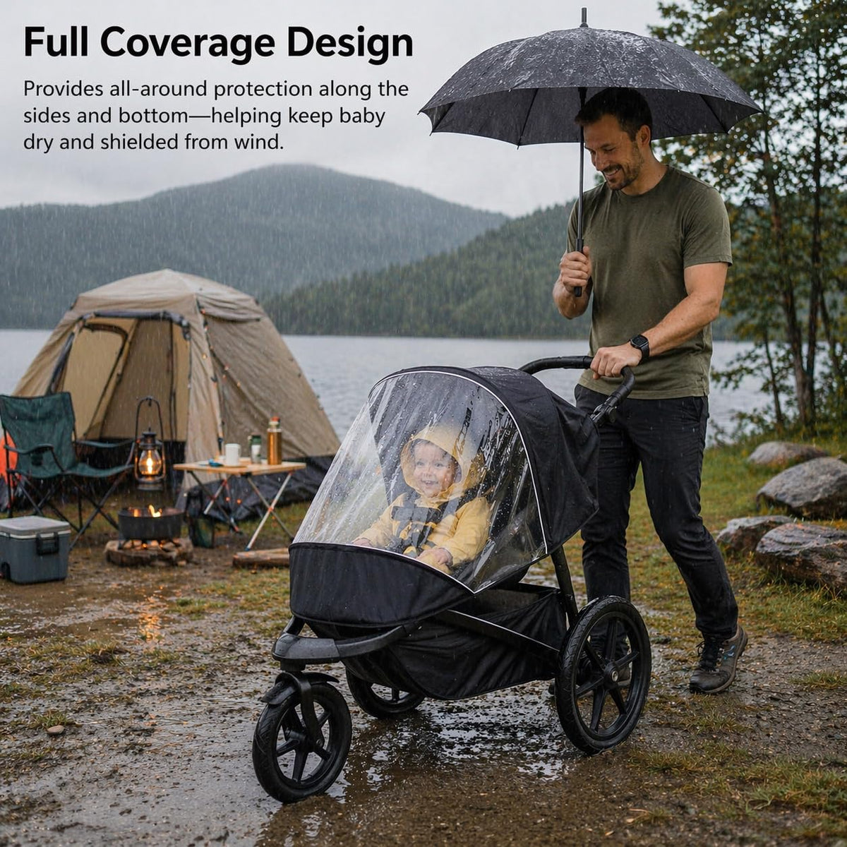 Rain Cover Fits for Thule Urban Glide 3 Single Stroller, Water-Resistant Windproof Weather Shield with Zipper Window, Breathable Vent Holes, Reflective Strips and Storage Bag, All-Season Protector