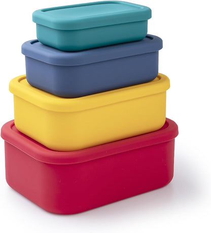 Silicone Food Storage Containers with Lids Set 4 Sizes and Silicone Containers,For Freezing, Bento Boxes, Snack Boxes,Freezer preservation Leak Proof (1, Rectangular)