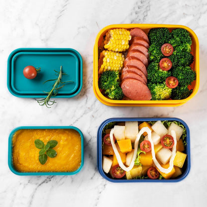Silicone Food Storage Containers with Lids Set 4 Sizes and Silicone Containers,For Freezing, Bento Boxes, Snack Boxes,Freezer preservation Leak Proof (1, Rectangular)