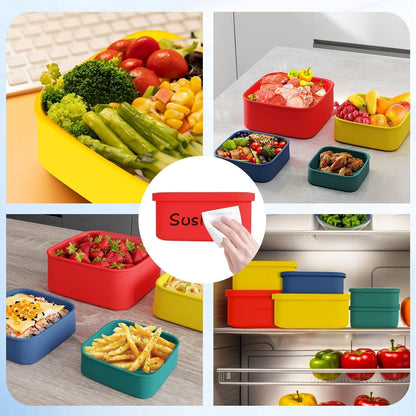 Silicone Food Storage Containers with Lids Set 4 Sizes and Silicone Containers,For Freezing, Bento Boxes, Snack Boxes,Freezer preservation Leak Proof (1, Rectangular)