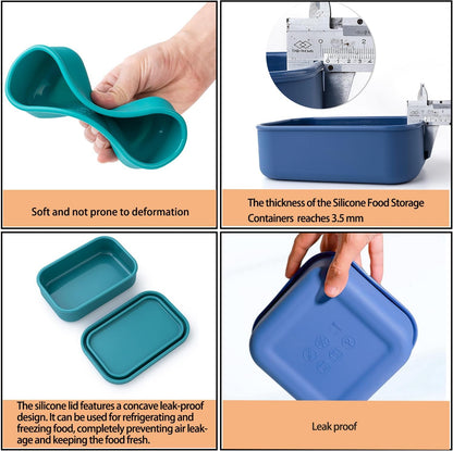 Silicone Food Storage Containers with Lids Set 4 Sizes and Silicone Containers,For Freezing, Bento Boxes, Snack Boxes,Freezer preservation Leak Proof (1, Rectangular)