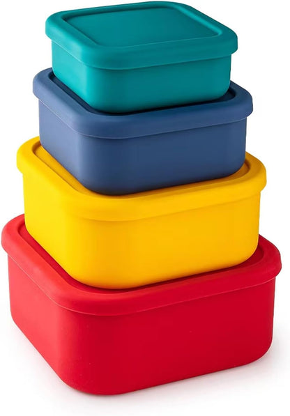 Silicone Food Storage Containers with Lids Set 4 Sizes and Silicone Containers,For Freezing, Bento Boxes, Snack Boxes,Freezer preservation Leak Proof (1, Rectangular)