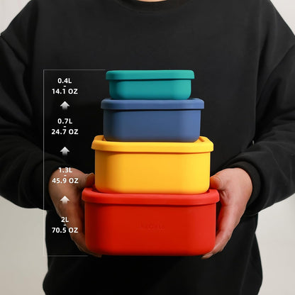 Silicone Food Storage Containers with Lids Set 4 Sizes and Silicone Containers,For Freezing, Bento Boxes, Snack Boxes,Freezer preservation Leak Proof (1, Rectangular)