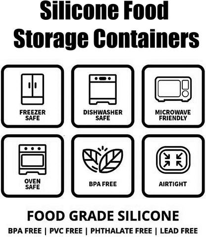Silicone Food Storage Containers with Lids Set 4 Sizes and Silicone Containers,For Freezing, Bento Boxes, Snack Boxes,Freezer preservation Leak Proof (1, Rectangular)