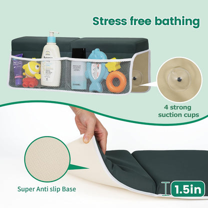 Comfortable Baby Bath Kneeler and Elbow Rest Pad Set, Thick Memory Foam Bath Kneeling Pad with Elbow Support, Baby Bathtub Cushion with Toy Organizer, Non-Slip for Infant or Toddler Bathing