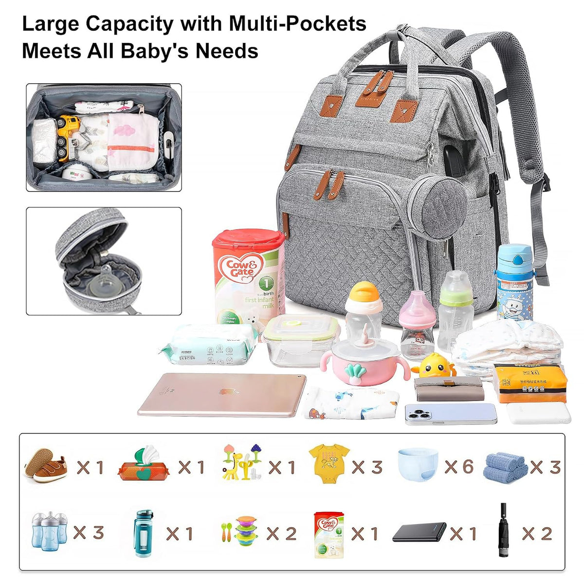 Baby with Changing Station,Baby Essentials(Grey)