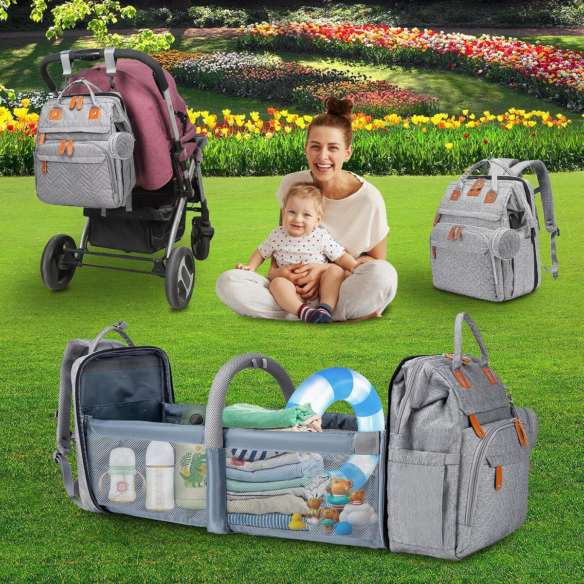 Baby with Changing Station,Baby Essentials(Grey)