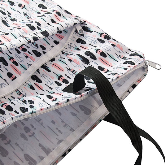 2 Pack Large Wet Dry Bag Waterproof Hanging Cloth Diaper with Double Zippered Pockets 25x18 inches (Feather & Stripe)