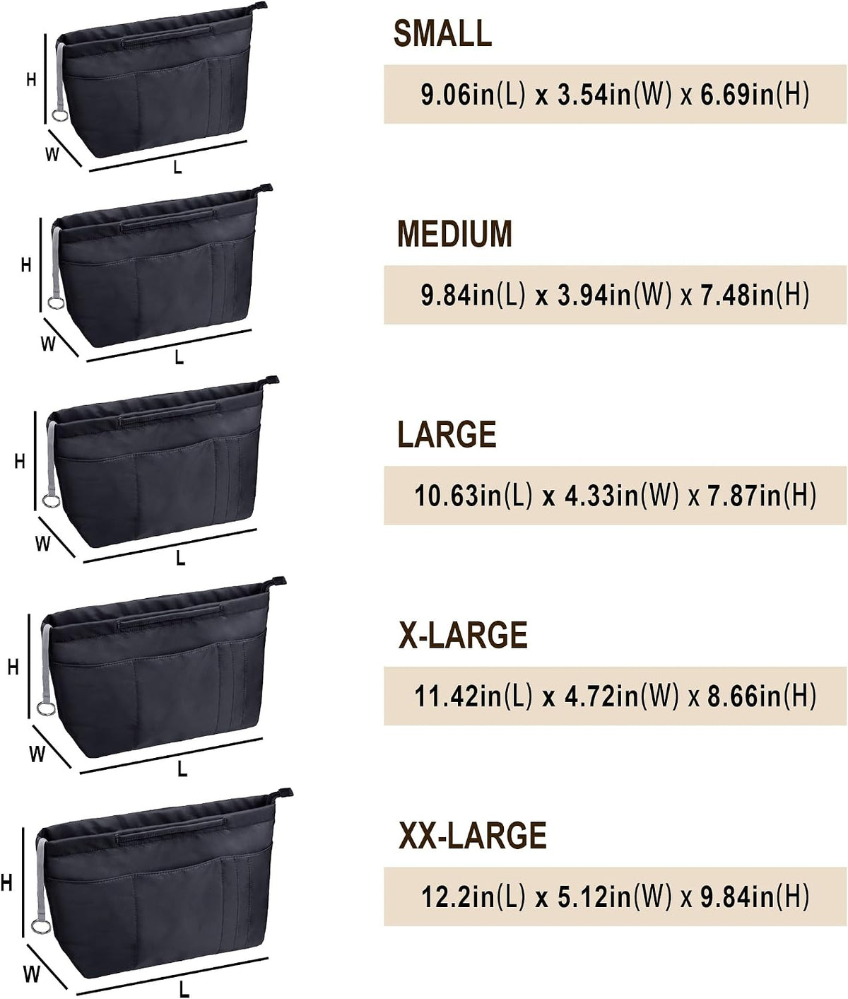 Purse Insert Organizers for Tote Handbag Bag in Bag with Zipper Liner Bag Organizer for Women 14 pockets