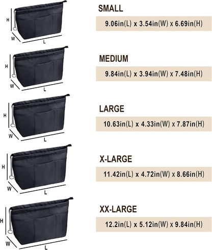 Purse Insert Organizers for Tote Handbag Bag in Bag with Zipper Liner Bag Organizer for Women 14 pockets