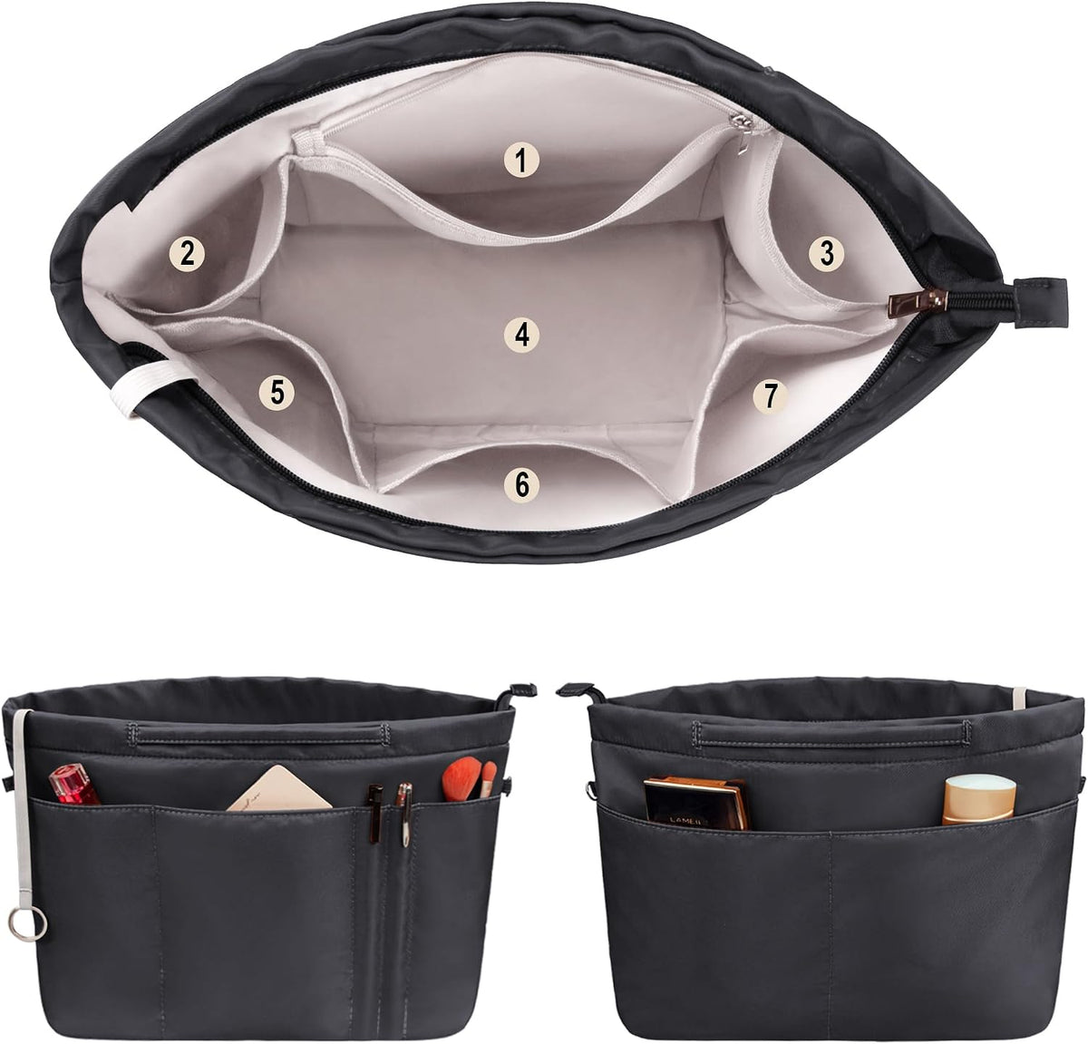 Purse Insert Organizers for Tote Handbag Bag in Bag with Zipper Liner Bag Organizer for Women 14 pockets