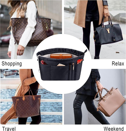 Purse Insert Organizers for Tote Handbag Bag in Bag with Zipper Liner Bag Organizer for Women 14 pockets