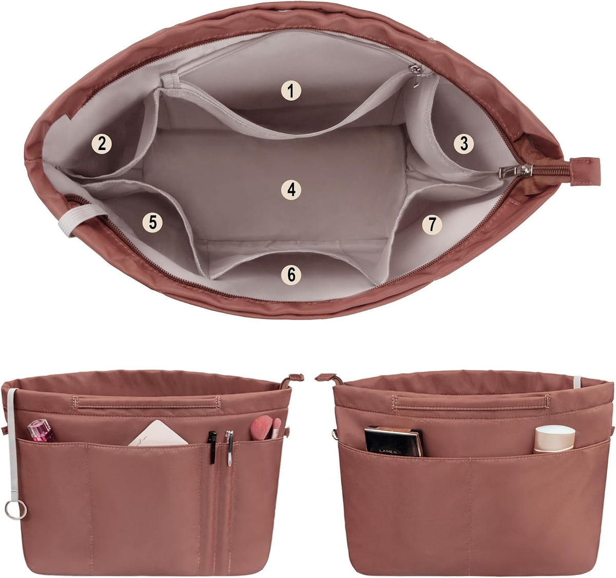 Purse Insert Organizers for Tote Handbag Bag in Bag with Zipper Liner Bag Organizer for Women 14 pockets