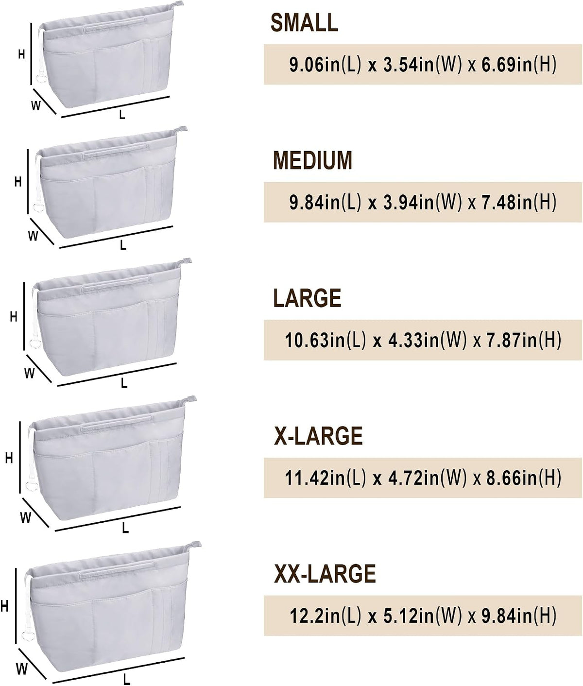 Purse Insert Organizers for Tote Handbag Bag in Bag with Zipper Liner Bag Organizer for Women 14 pockets