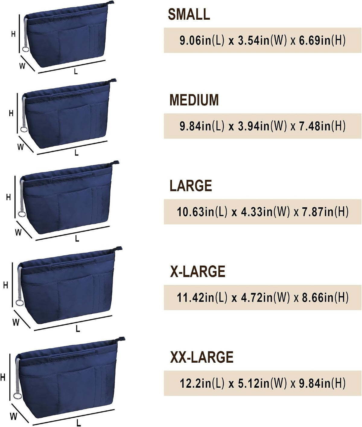 Purse Insert Organizers for Tote Handbag Bag in Bag with Zipper Liner Bag Organizer for Women 14 pockets