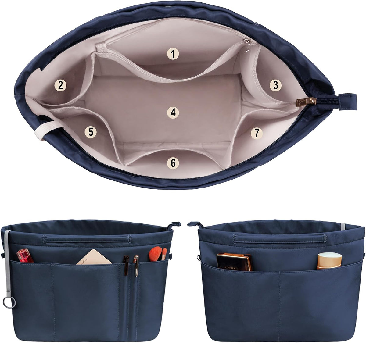 Purse Insert Organizers for Tote Handbag Bag in Bag with Zipper Liner Bag Organizer for Women 14 pockets
