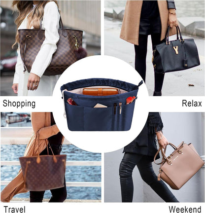 Purse Insert Organizers for Tote Handbag Bag in Bag with Zipper Liner Bag Organizer for Women 14 pockets