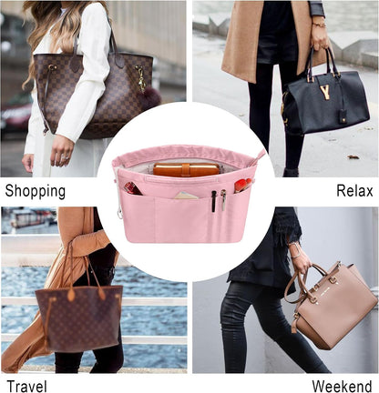 Purse Insert Organizers for Tote Handbag Bag in Bag with Zipper Liner Bag Organizer for Women 14 pockets