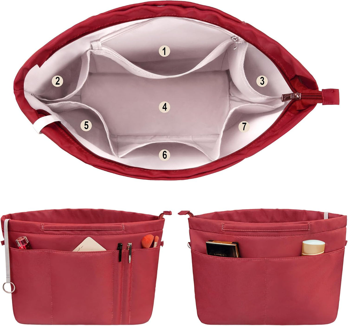 Purse Insert Organizers for Tote Handbag Bag in Bag with Zipper Liner Bag Organizer for Women 14 pockets