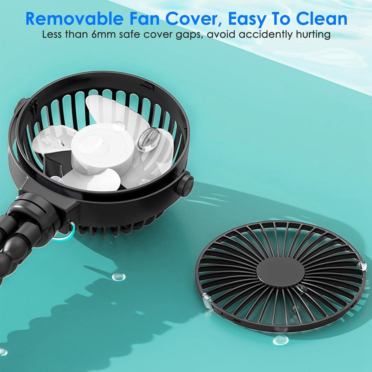 Portable Stroller Fan with Flexible Tripod, 3 Speed Rechargeable Small Clip on Fan, Mini Stroller Fans for Travel, Personal Handheld Cooling Fan, 720° Rotate for Car Seat, Black