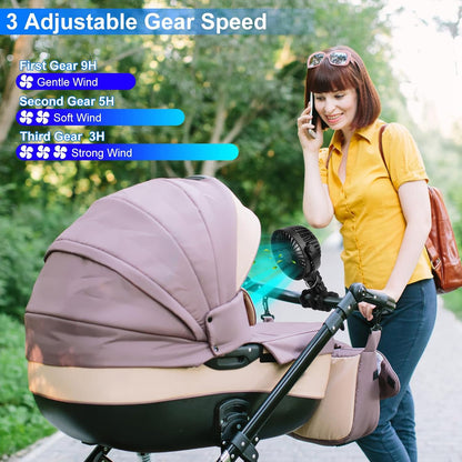 Portable Stroller Fan with Flexible Tripod, 3 Speed Rechargeable Small Clip on Fan, Mini Stroller Fans for Travel, Personal Handheld Cooling Fan, 720° Rotate for Car Seat, Black