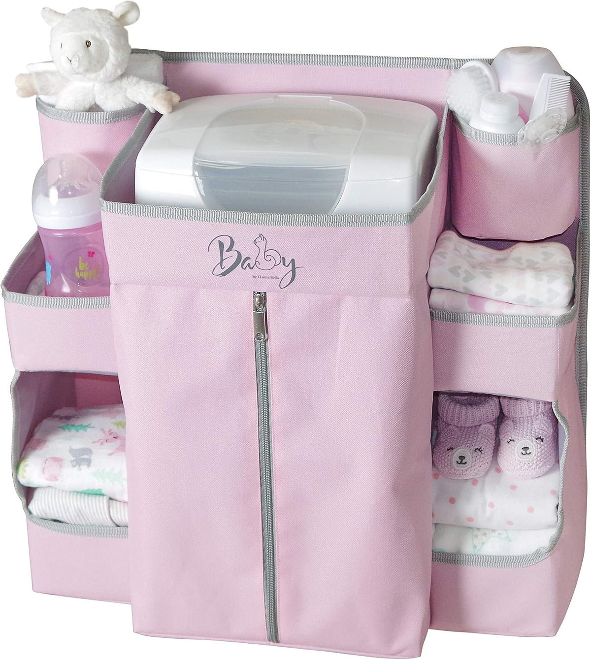 Premium Nursery Organizer for Baby Essentials | Hang on Crib, Changing Table, Playard or Furniture (Pink)