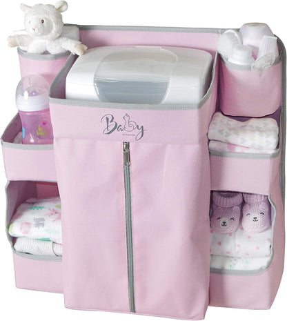 Premium Nursery Organizer for Baby Essentials | Hang on Crib, Changing Table, Playard or Furniture (Pink)