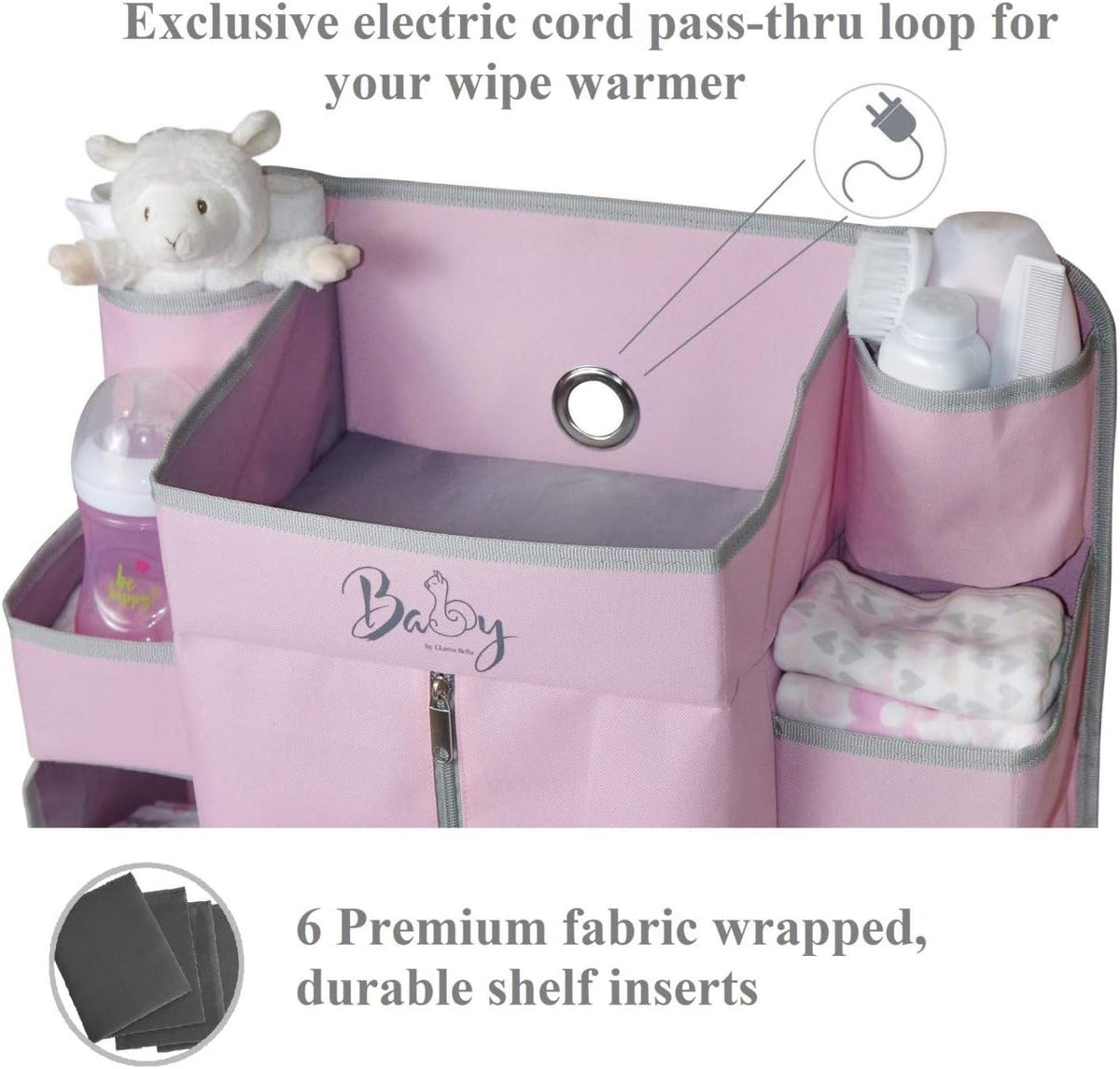 Premium Nursery Organizer for Baby Essentials | Hang on Crib, Changing Table, Playard or Furniture (Pink)