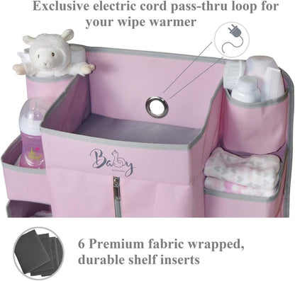 Premium Nursery Organizer for Baby Essentials | Hang on Crib, Changing Table, Playard or Furniture (Pink)